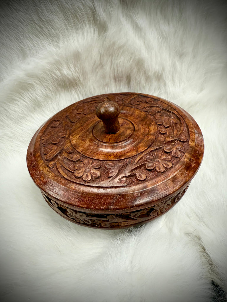 Carved Wooden Altar Bowl w/Lid