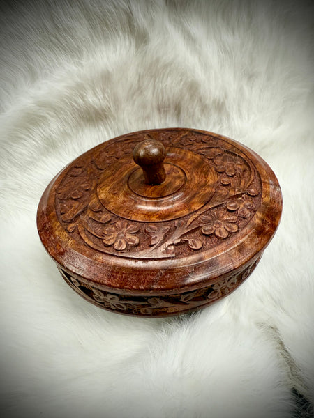 Carved Wooden Altar Bowl w/Lid