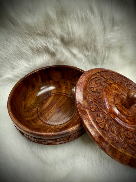 Carved Wooden Altar Bowl w/Lid