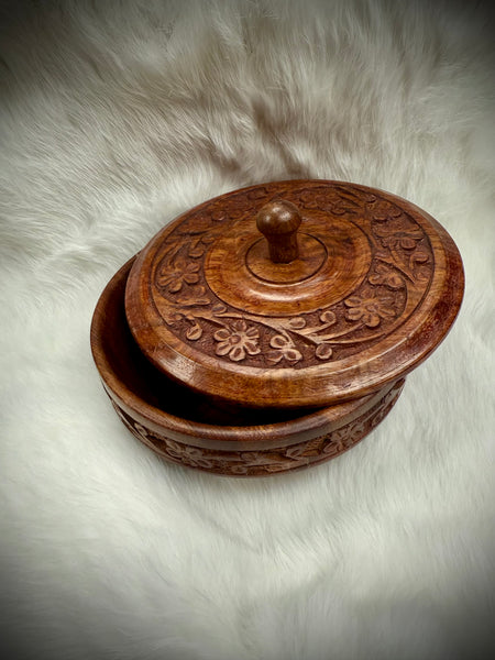Carved Wooden Altar Bowl w/Lid