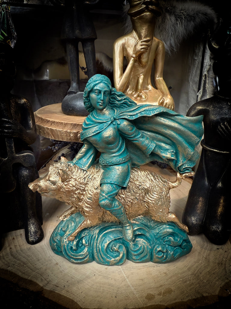 Freya on Boar Statue