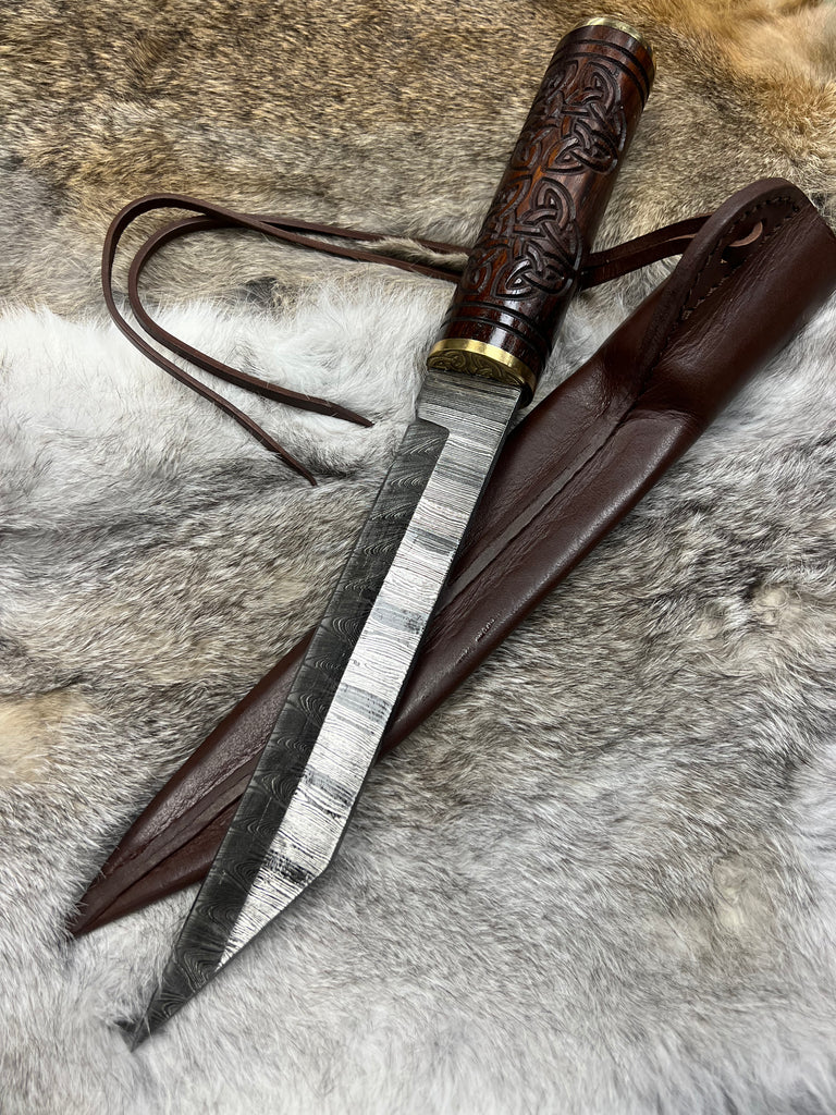 Knotwork Handle Seax Blade - Damascus (Religious Ceremonial Item)