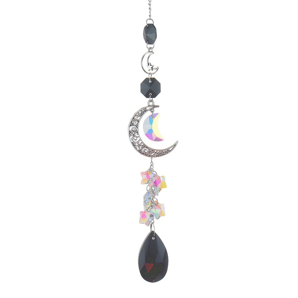 Black Teardrop with Moons and Stars Suncatcher