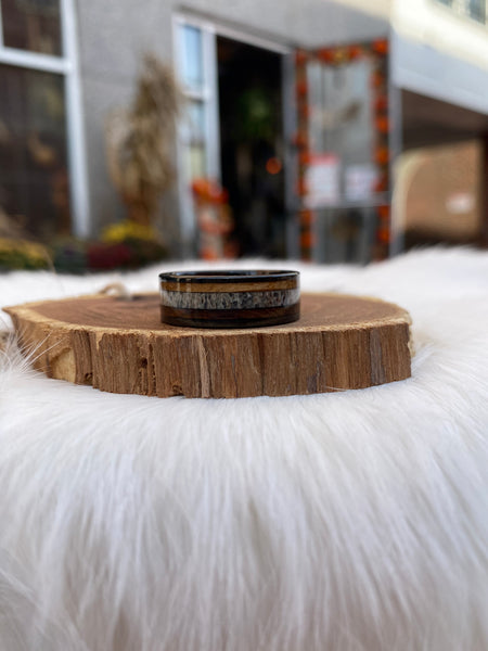 Deer Antler and Whiskey Barrel Wood Ring