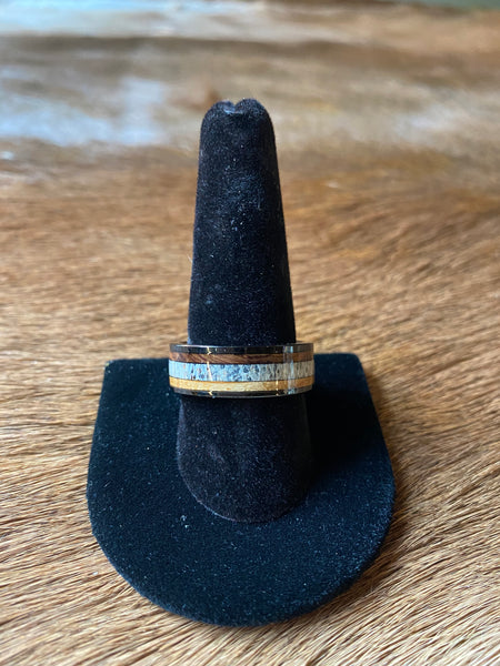 Deer Antler and Whiskey Barrel Wood Ring