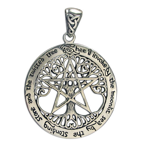 Sterling Silver Extra Large Cut Out Tree Pentacle Pendant – The