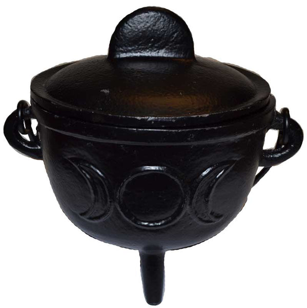 5" Cast Iron Cauldron with Lid and Triple Moon