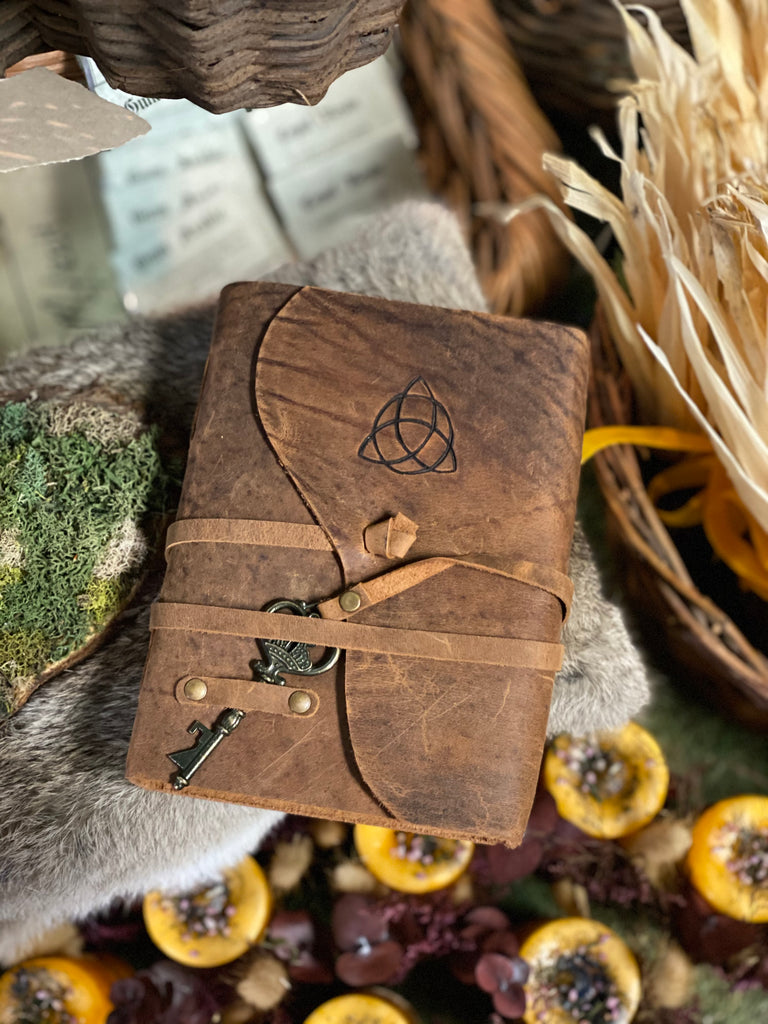 Custom Leather Journal with Triquetra and Key