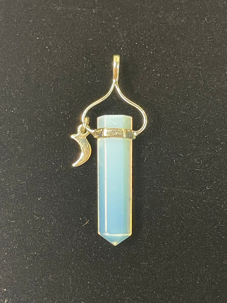 Sterling Silver and Opalite Pendant with Crescent Moon