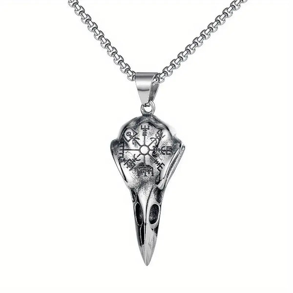 Raven Skull Necklace with Vegvisir