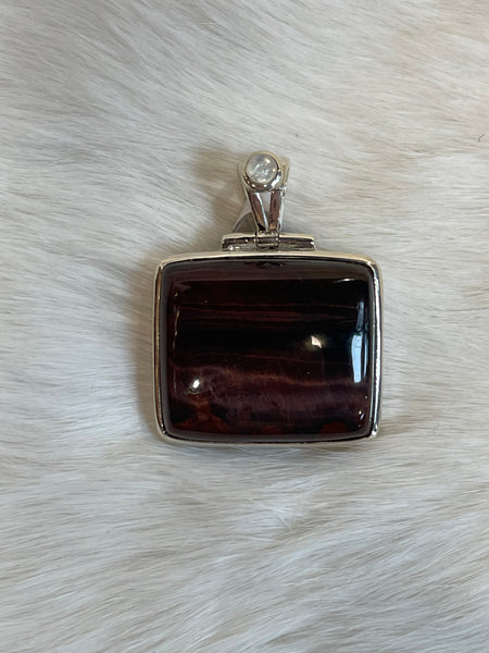 Sterling Silver Moonstone and Red Tiger's Eye Pendant