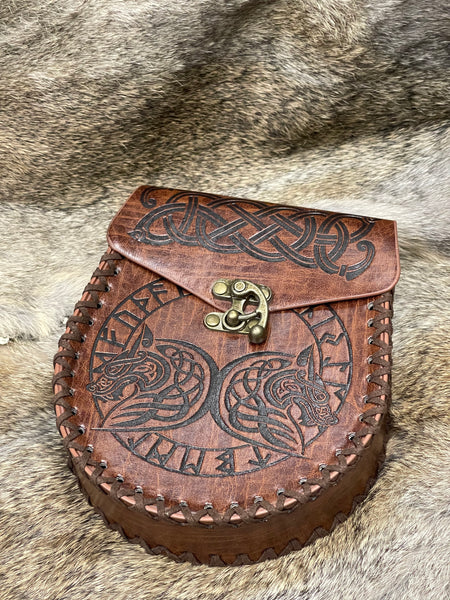 Leather Pouch - Nordic Wolves/Tree of Life