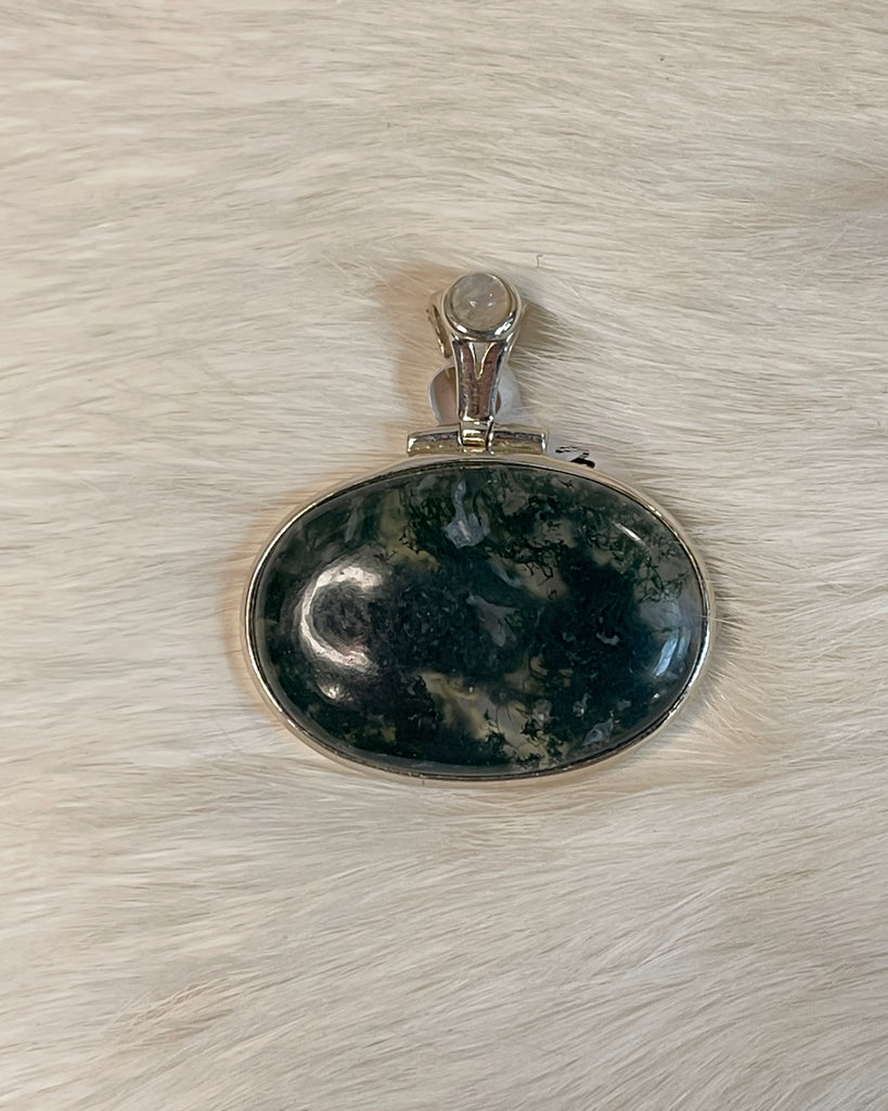 Sterling Silver Moonstone and Moss Agate Pendant