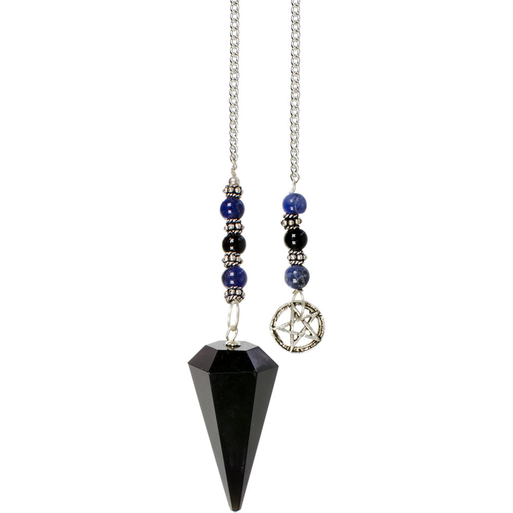 Hexagonal Pendulum Black Obsidian with Pentacle Charm