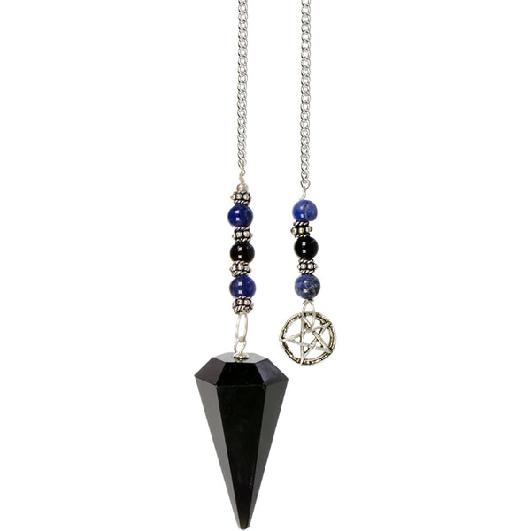 Hexagonal Pendulum Black Obsidian with Pentacle Charm