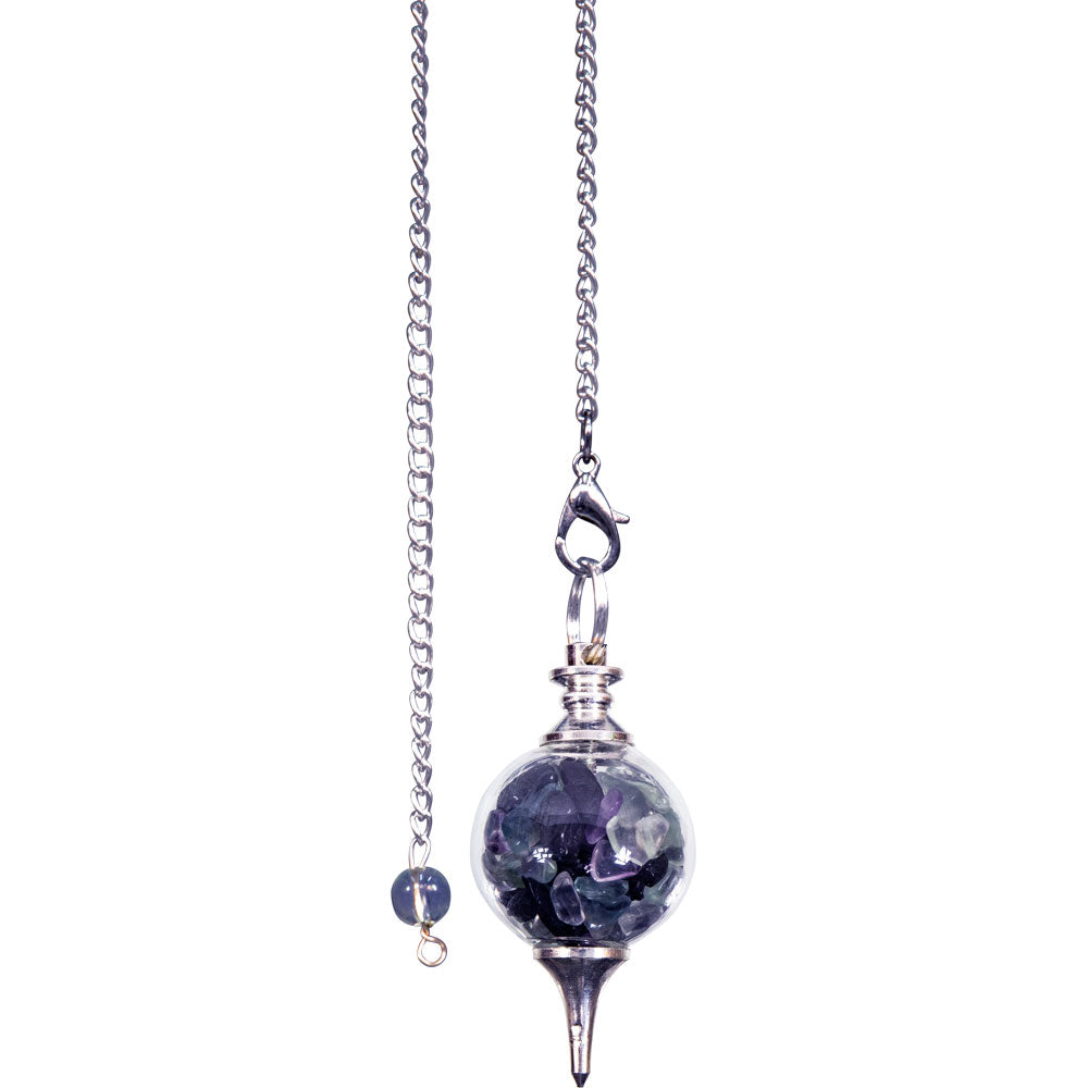 Glass Pendulum Black Tourmaline & Fluorite Chips