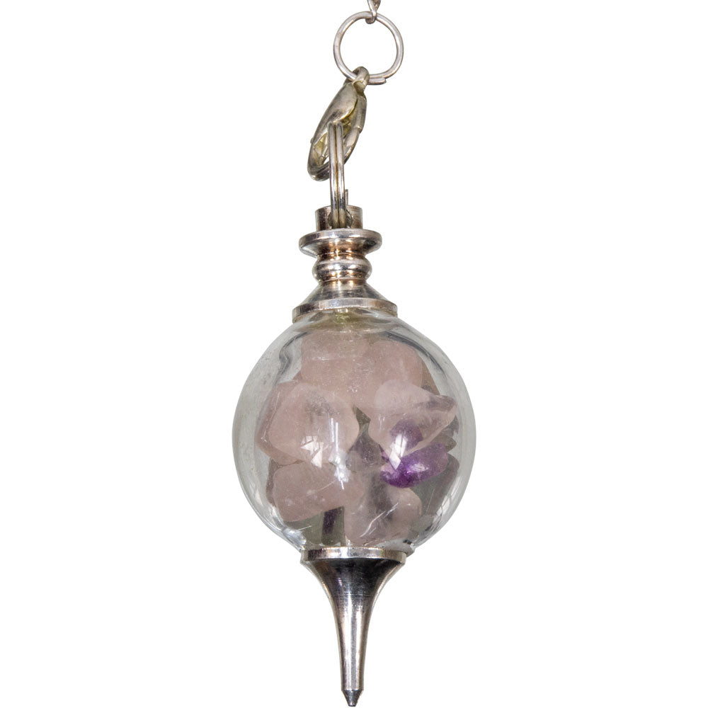 Glass Pendulum with Rose Quartz & Tourmaline Chips