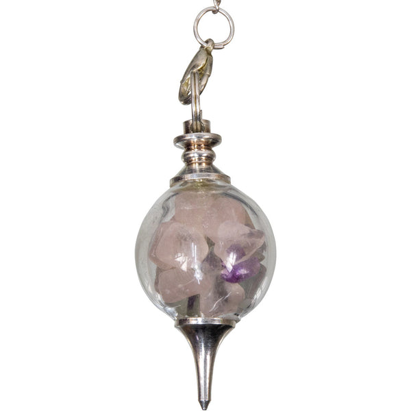Glass Pendulum with Rose Quartz & Tourmaline Chips