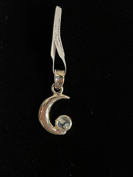 Sterling Silver Rainbow Moonstone Crescent Moon Pendant