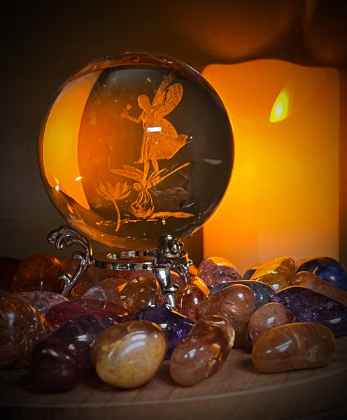 Fairy on Dragonfly Crystal Ball with Stand