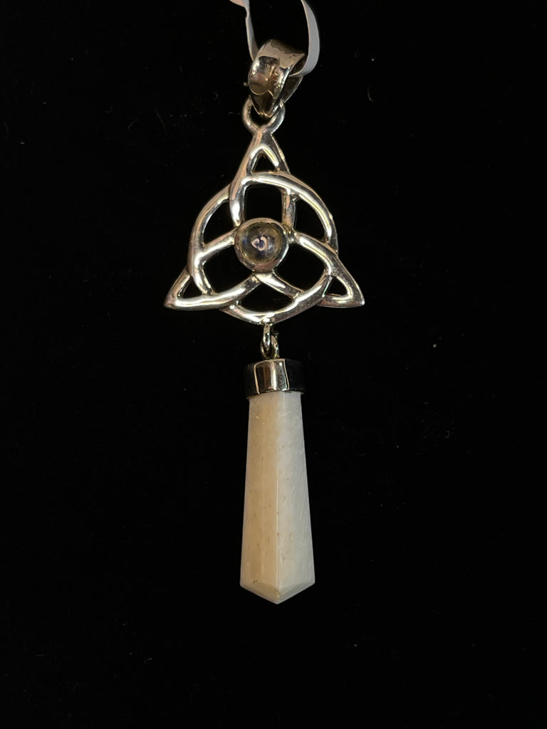 Sterling Silver with Rainbow Moonstone and Scolocite Triquetra Pendant