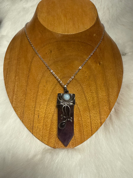 Amethyst Point Crystal with Amethyst and Opalite Amulet