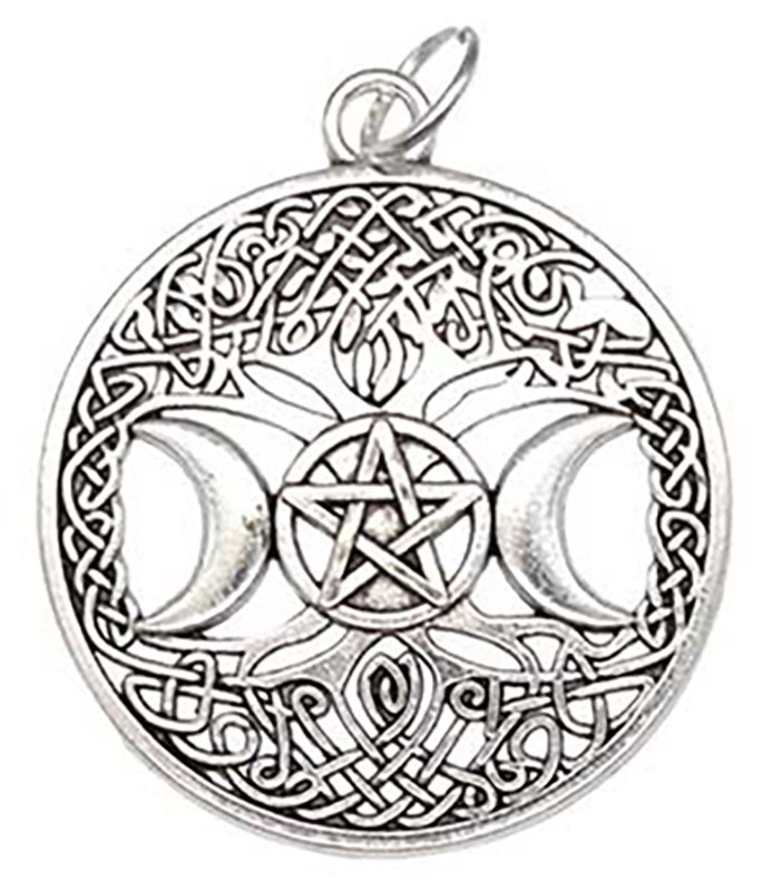 Celtic Tree with Triple Moon and Pentacle Amulet