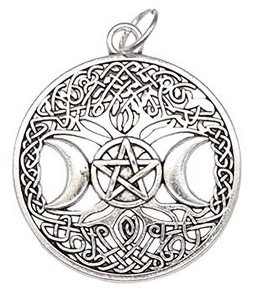 Celtic Tree with Triple Moon and Pentacle Amulet