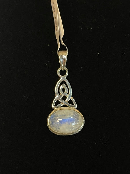 Sterling Silver Triquetra Pendant with Rainbow Moonstone