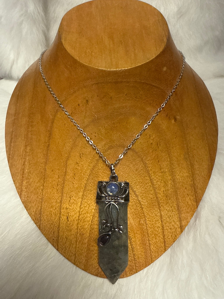 Labradorite Point Crystal with Amethyst and Opalite Amulet