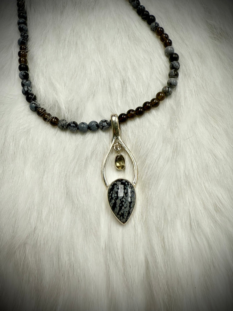 Custom Snowflake Obsidian Pendant Necklace