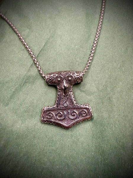 Raven Head Mjolnir Necklace - Stainless Steel
