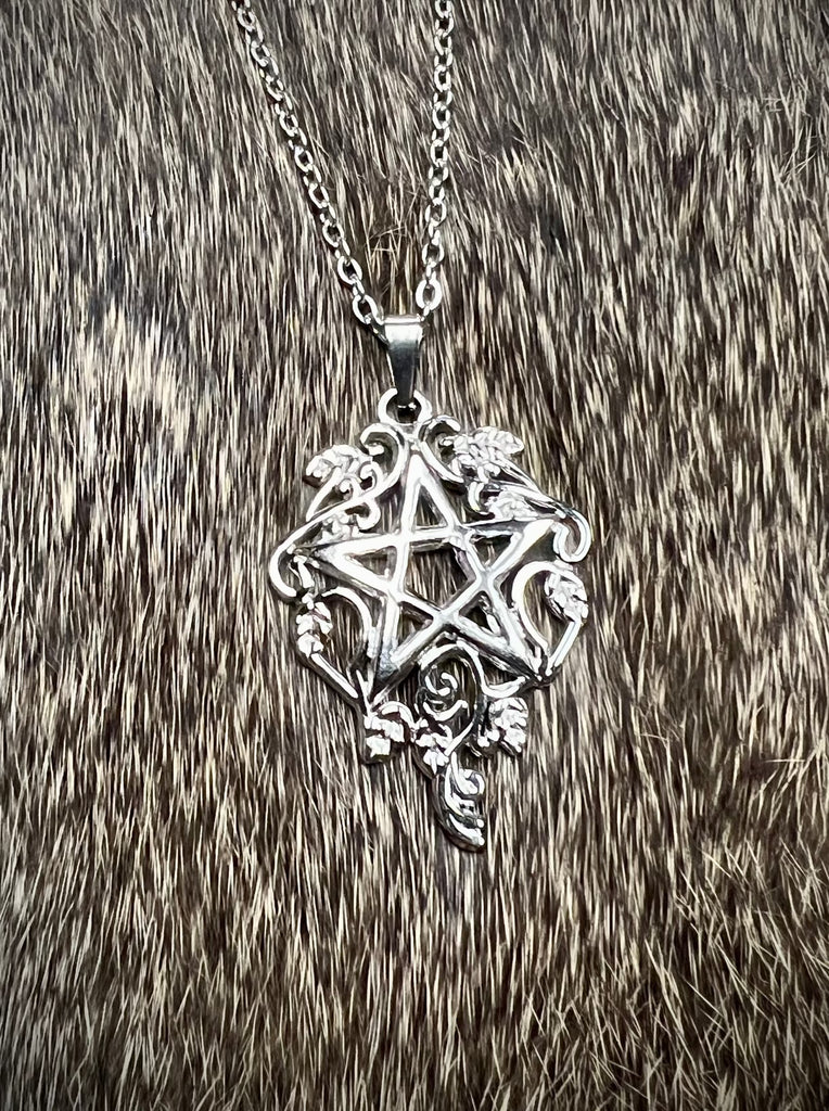 Stainless Steel Floral/Herbal Pentacle Necklace