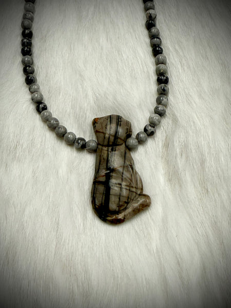 Custom Map Jasper Cat Pendant Necklace