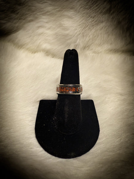 Stainless Steel Elder Futhark Ring with Wood Inlay