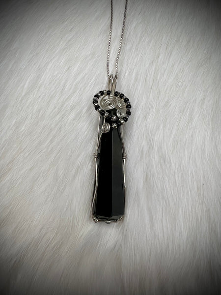 Black Obsidian Double-Point Pendant Necklace (N2432)