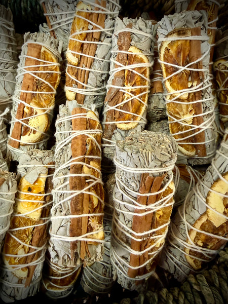 Small Sage, Orange, and Cinnamon Smoke Cleansing Stick - 3-4"