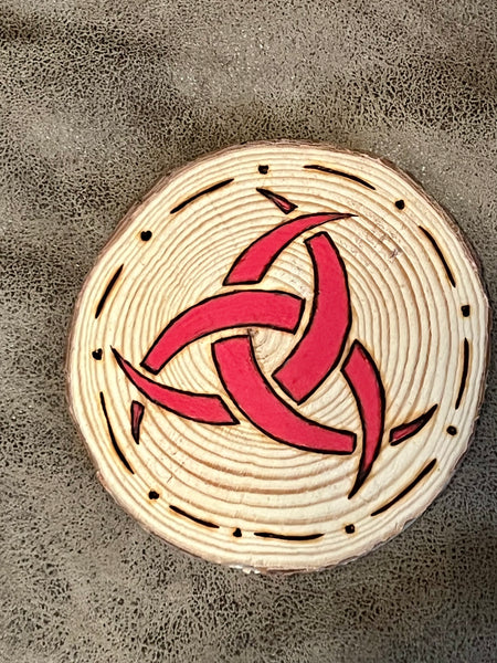 Woodburned and Painted Tri-Horn Disc