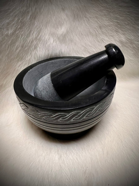 Celtic Knot Carved Soap Stone Mortar & Pestle