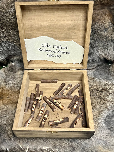Redwood Staves Rune Set With Large Box - Elder Futhark