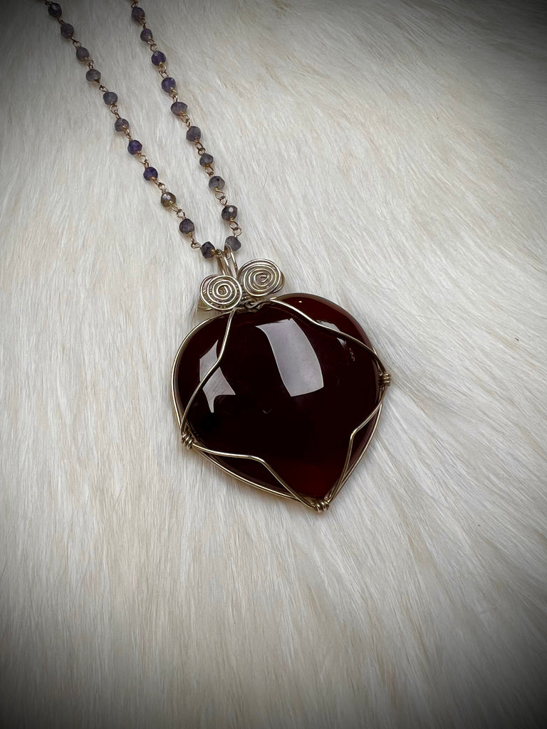 Carnelian Heart Pendant with Lolite Necklace (N2426)