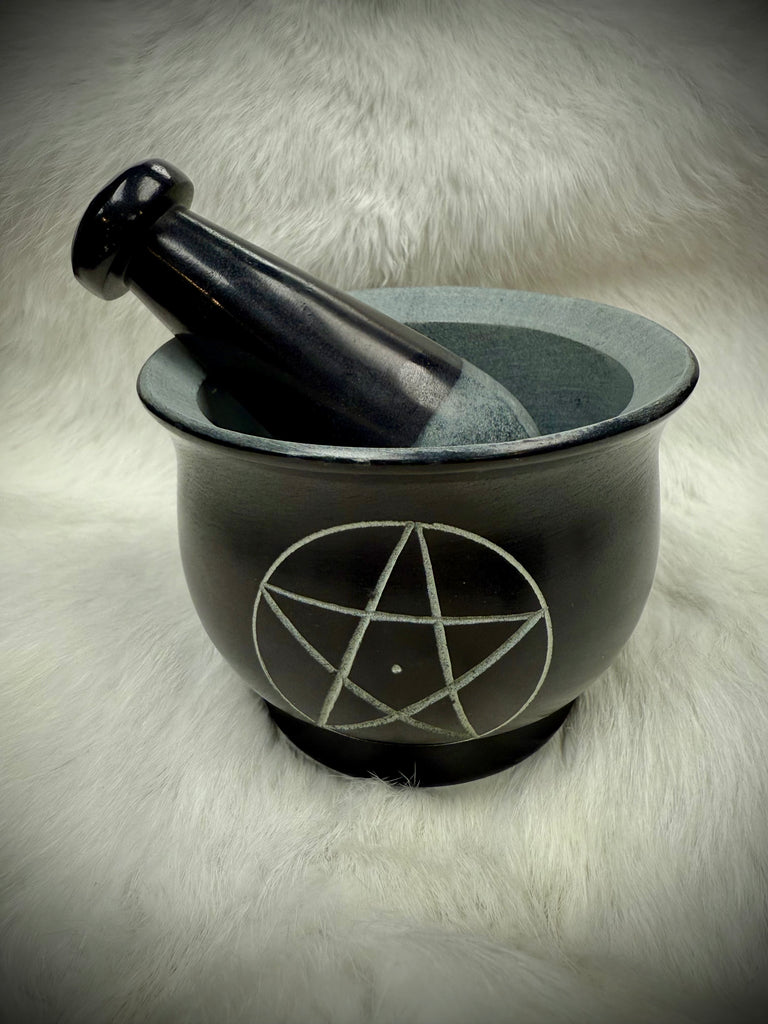 Mortar and Pestle with Carved Pentacle