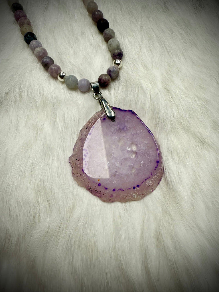 Custom Lavender Druzy Quartz Pendant Necklace