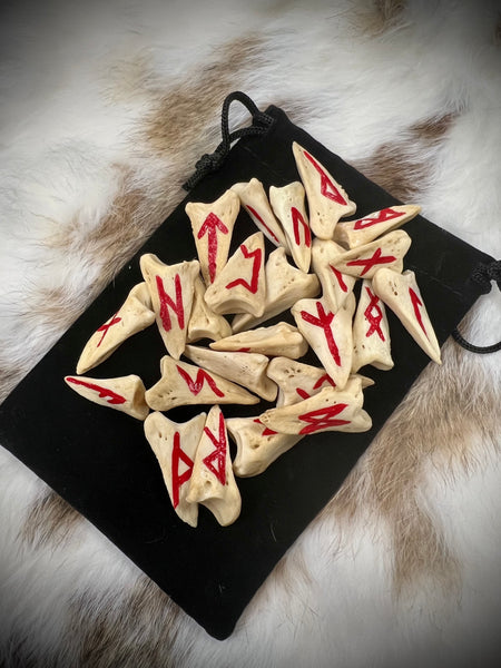 Painted Deer Bone Rune Set