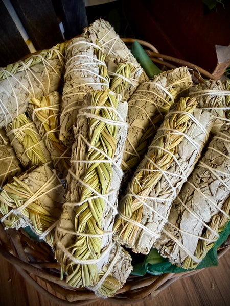 Small Sage and Sweetgrass Smoke Cleansing Stick - 3-4"