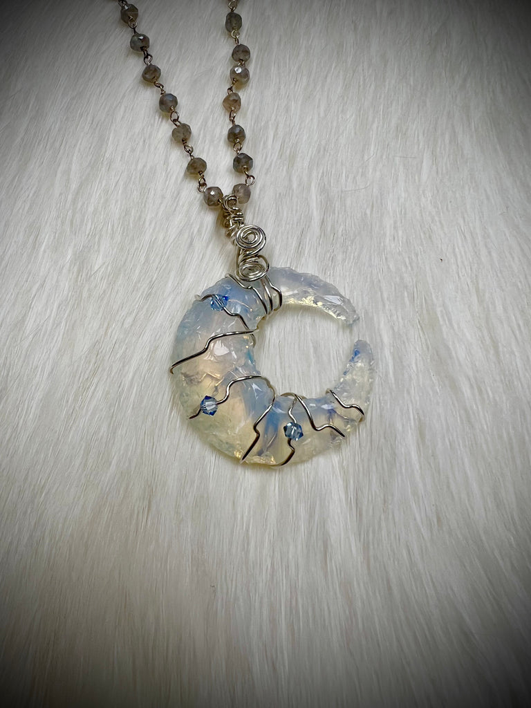 Opalite Moon Pendant with Labradorite Chain (N2415)