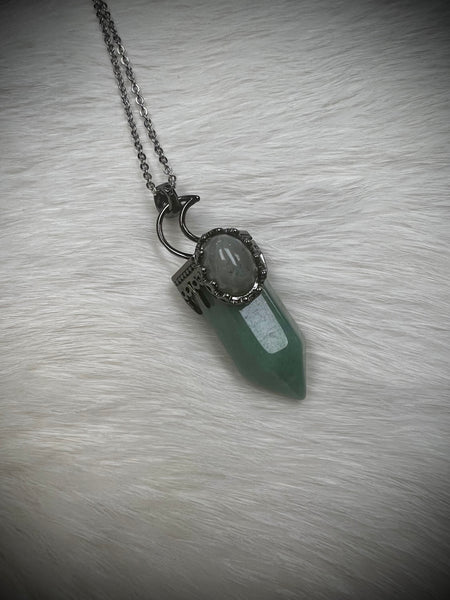 Crescent Moon Pendant with Labradorite and Crystal Necklace