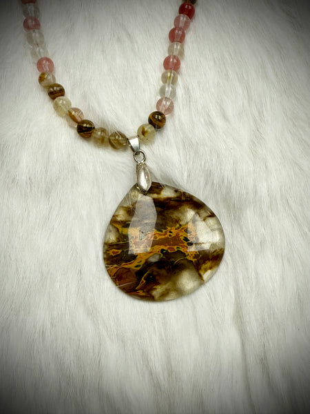 Custom Volcano Cherry Quartz Pendant Necklace