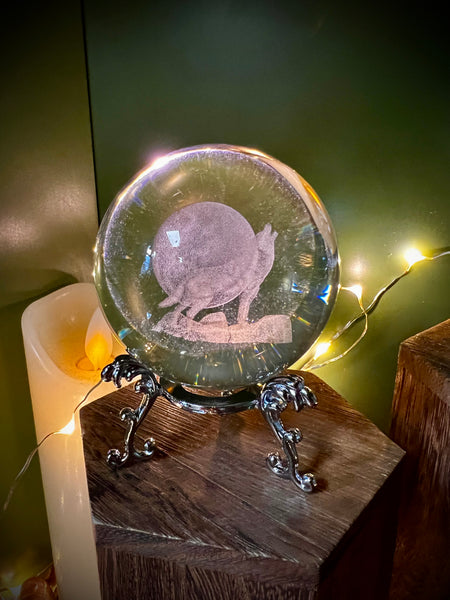 Wolf Howling at Moon Crystal Ball with Stand