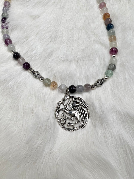 Custom Fluorite Necklace with Dragon Pendant